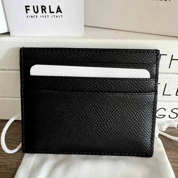 Furla Black Leather Credit Card Holder Wallet New Authentic - Picture 6 of 11